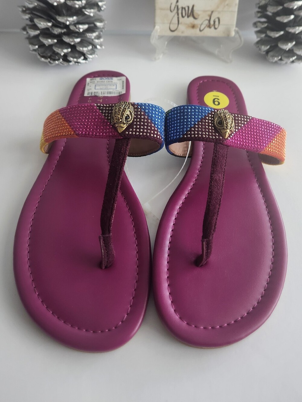 Kurt Geiger Kensington Metallic Women’s Size 9 Multicolor Beaded Thong Sandals